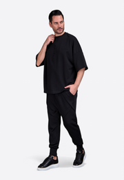 Oversized black cotton t-shirt with tassel design by East Vibe